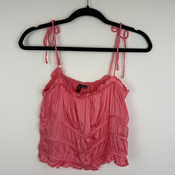 Vero Moda Womens Helyn Shirred Tie Straps Geranium Pink Crop Tank Top Small - Picture 2 of 9